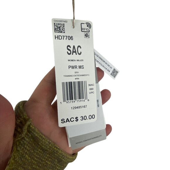 Adidas NWT Women's Power MS Training Sports Bra 36AC White Racerback Workout - Picture 4 of 9